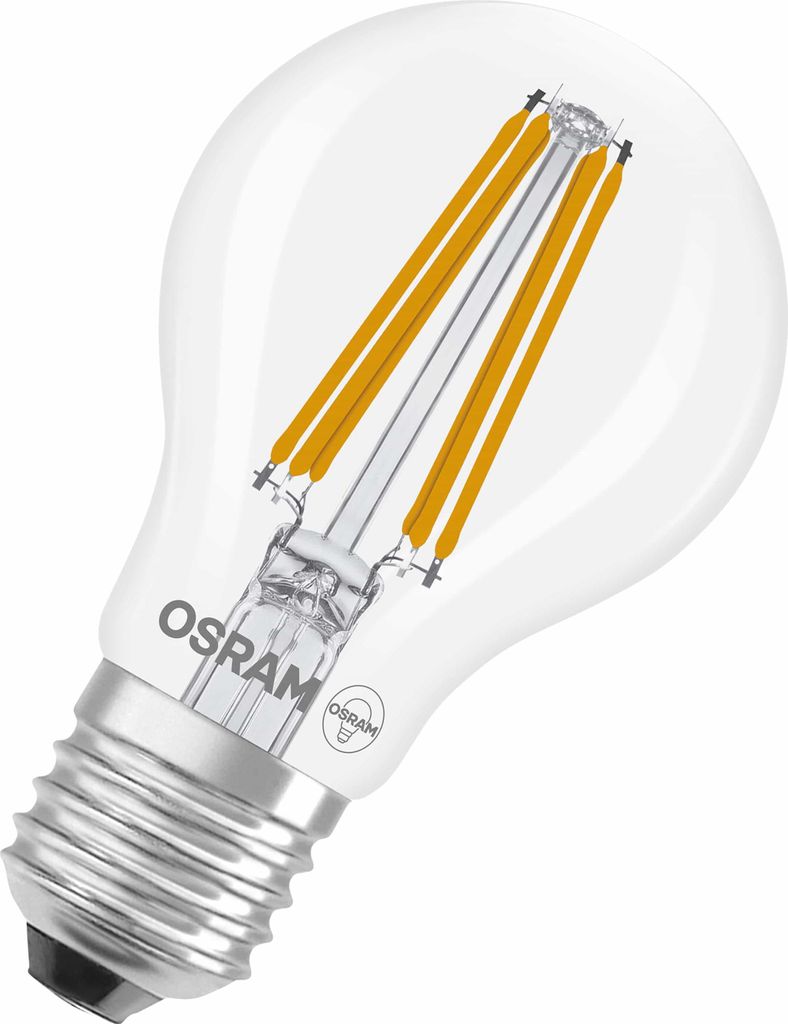 A clear studio shot of an OSRAM LED light bulb.