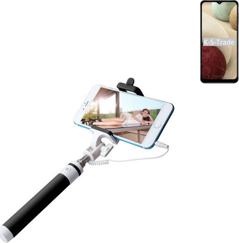K-S-Trade Selfie Stick kompatibel mit Samsung Galaxy A12 Nacho Selfiestick kabelgebunden Monopod mit Kabel Stab Stange Selfportrait Handheldstick