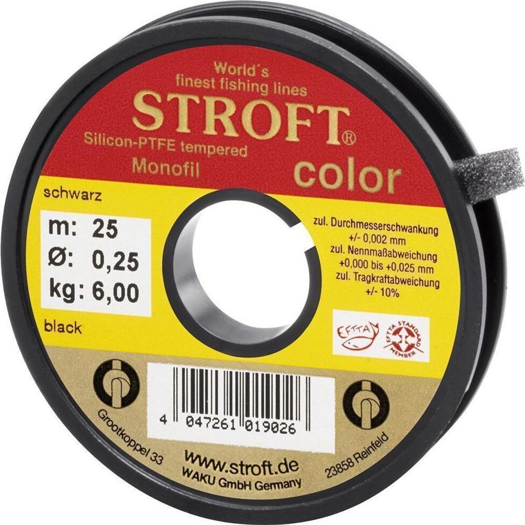 STROFT Color Monofile Angelschnur Schwarz 0,28mm 6,7kg 25m