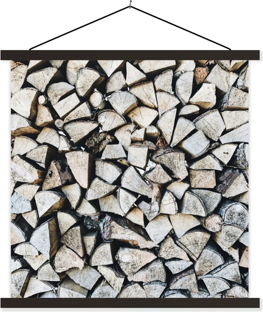 MuchoWow Textilposter Holz - Kamin - Winter 120x120 cm mit schwarzem Rahmen - Aufhängungsset
