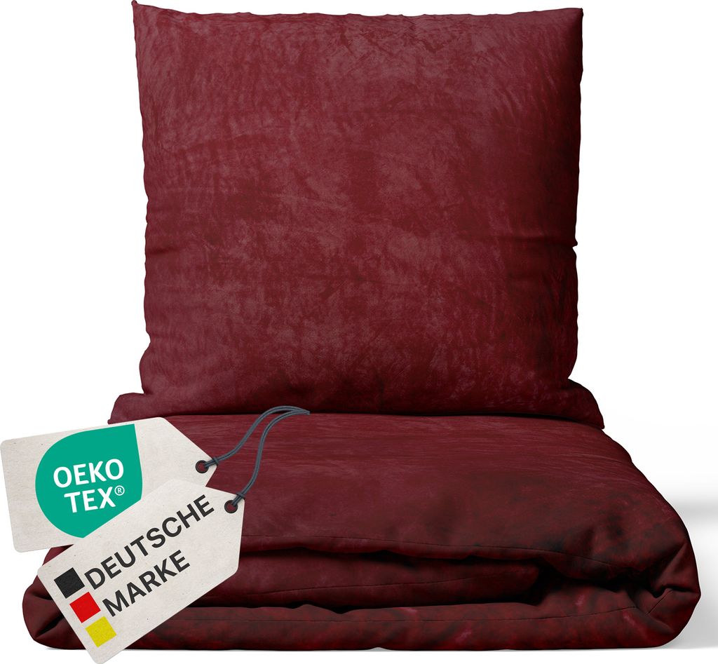 NYVI Winter Bettwäsche Set DreamScience Cashmere Touch 155x220 + 80x80 cm Bordeaux - Kuschelweich & Wärmend - Mit Reißverschluss, , für Allergi...