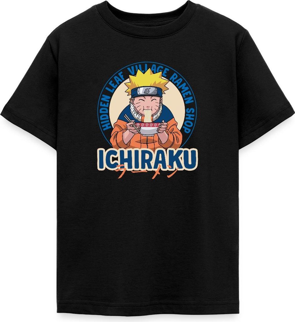 Spreadshirt Naruto Ichiraku Hidden Leaf Village Ramen Shop Teenager T-Shirt, 134/146 (9-11 Jahre), Schwarz