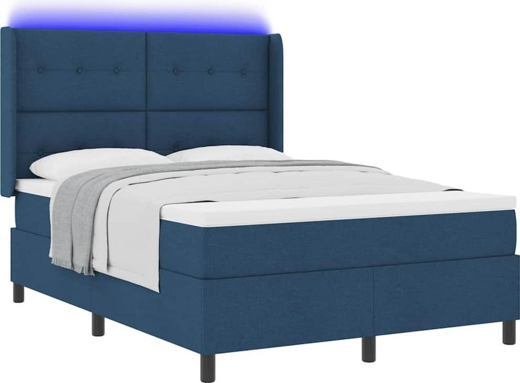 LED Boxspringbett mit Matratze Blau 160 x 200 cm Stoff