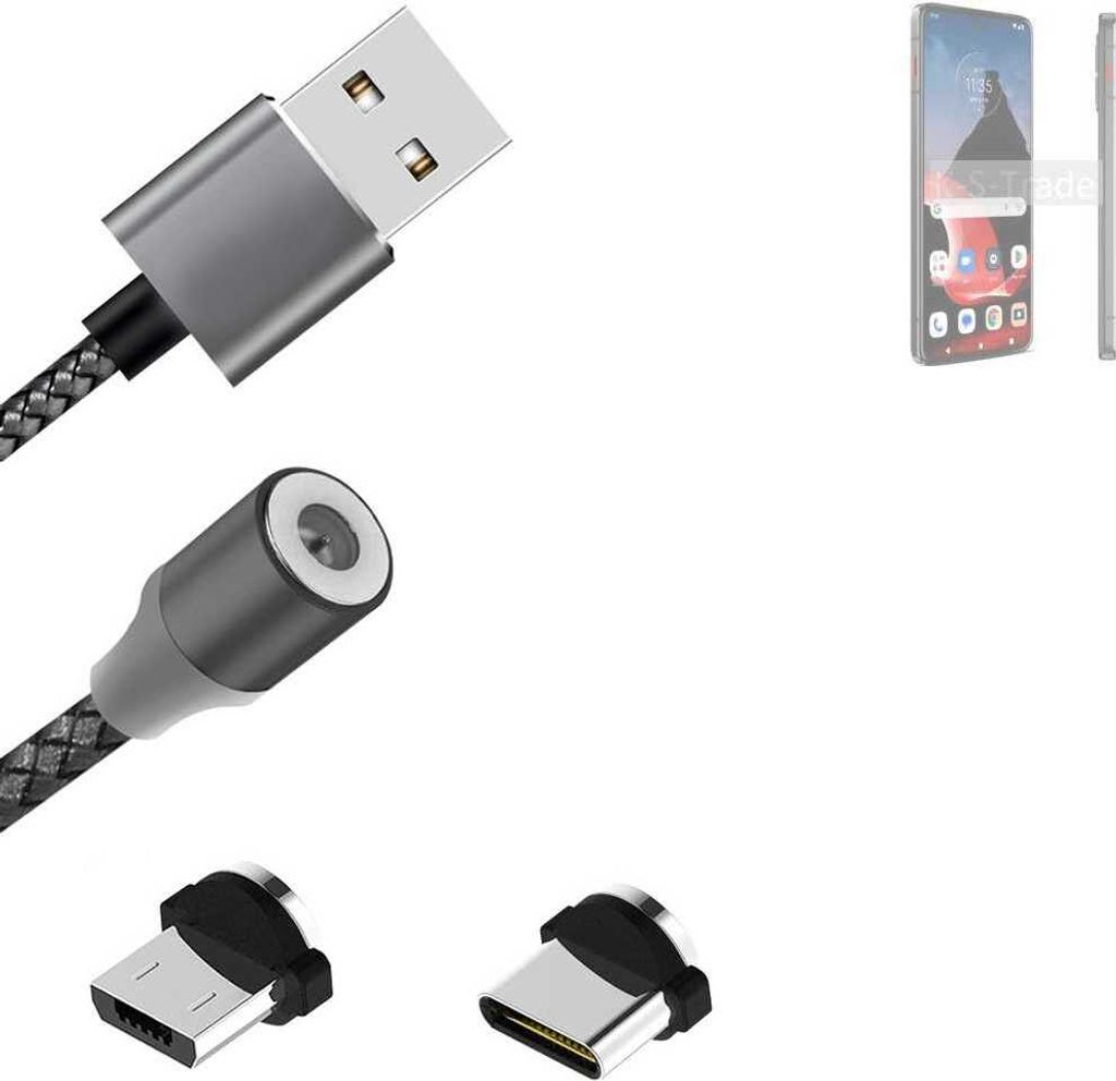 K-S-Trade Hochwertiges Magnet-Lade-kabel Sync-Kabel Daten-Kabel kompatibel mit Motorola ThinkPhone mit USB-Typ-C-Anschluss und Micro-USB-Anschluss 2A