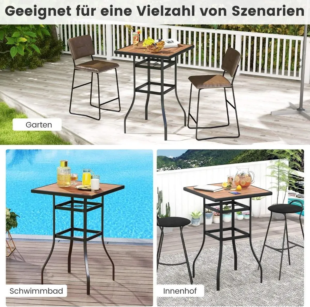Table de balcon carrée résistante trou parasol intégré effet chêne - 3