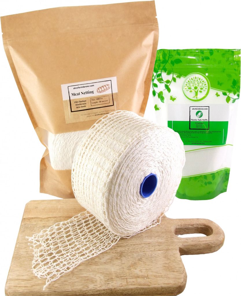 Fleischnetz 200mm / 50mts + Pökelsalz 0.6% 400g - Schinkennetz, Räuchernetz, Nitritsalz