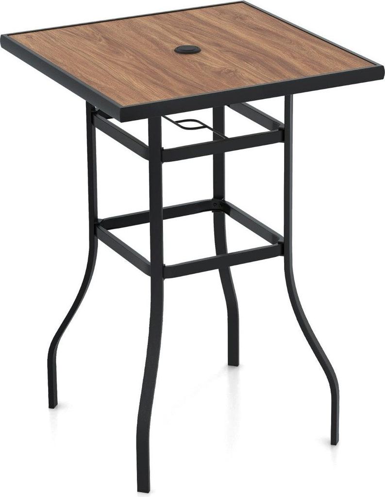 Bistrotisch mit Schirmloch & Tischplatte in Holzoptik Gartentisch Quadratischer Balkontisch