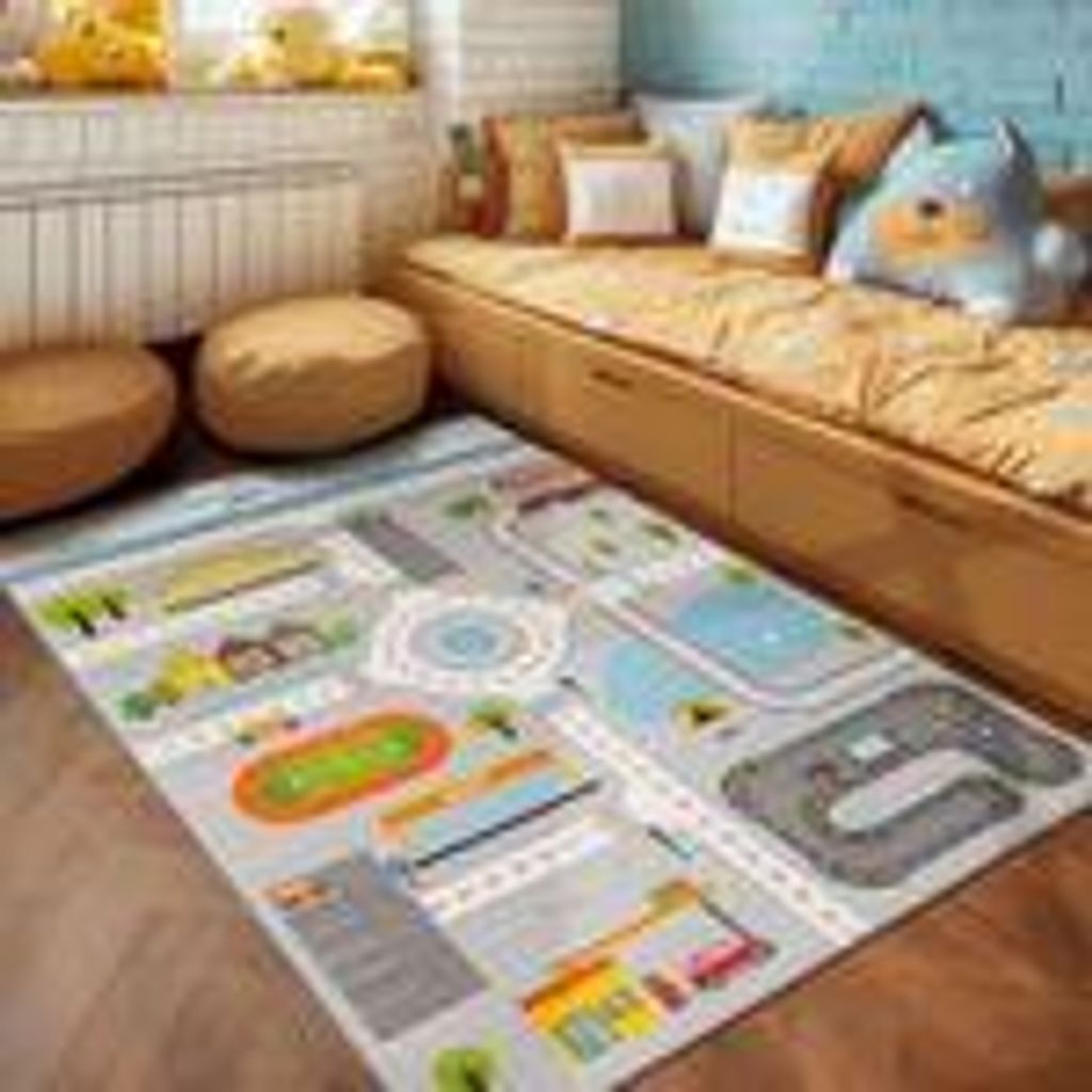Kinderzimmer Teppich Spielmotiven Design Kinderteppich Babyzimmer Teppiche Spielteppich für Jungen und Mädchen Teppich, Grau-1 Größe: 160 x 230 cm