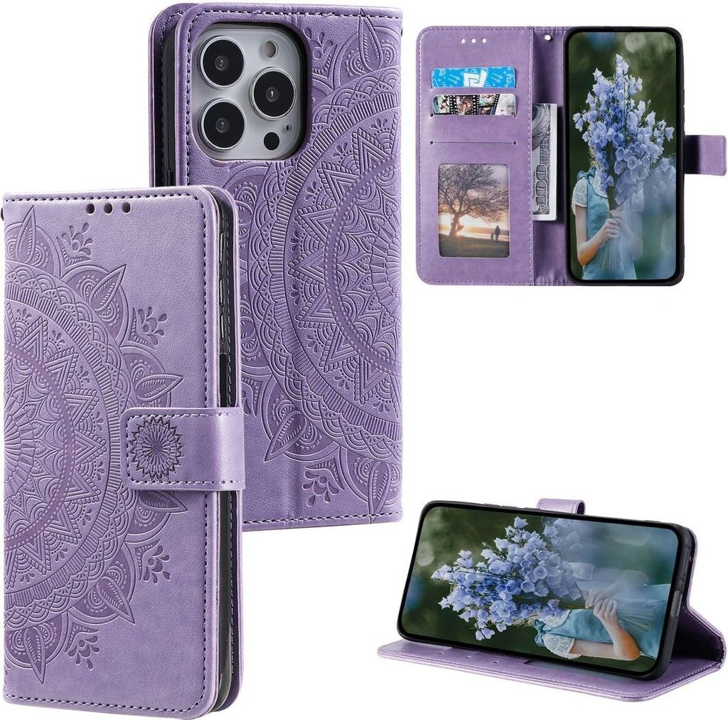 König Design Hülle kompatibel mit Apple iPhone 15 Pro Max Kunstleder Handyhülle - Handy Case Lila