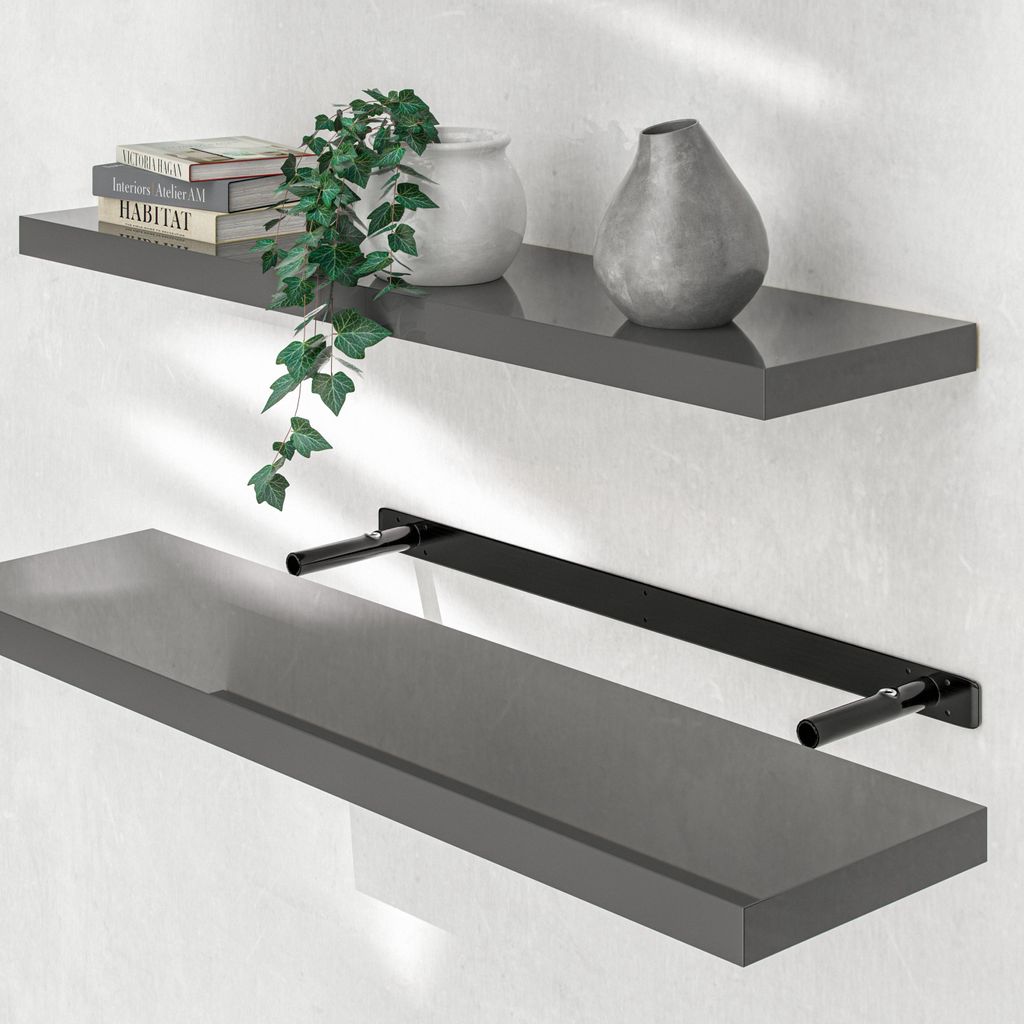 CASARIA® Étagère murale flottante gris brillant 90 cm MDF Image du produit 