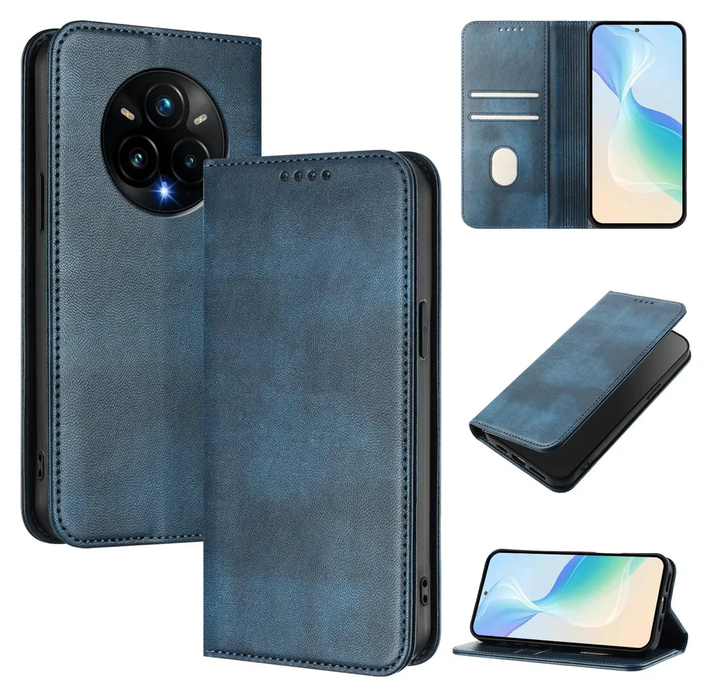 SEAHAI Cover per Realme 14 Pro+ Plus 5G, Ultra Sottile Custodia Premium Pelle Portafoglio Kickstand Slot per Schede [RFID Blocking] TPU Antiurto Flip Cover Libro - Blu