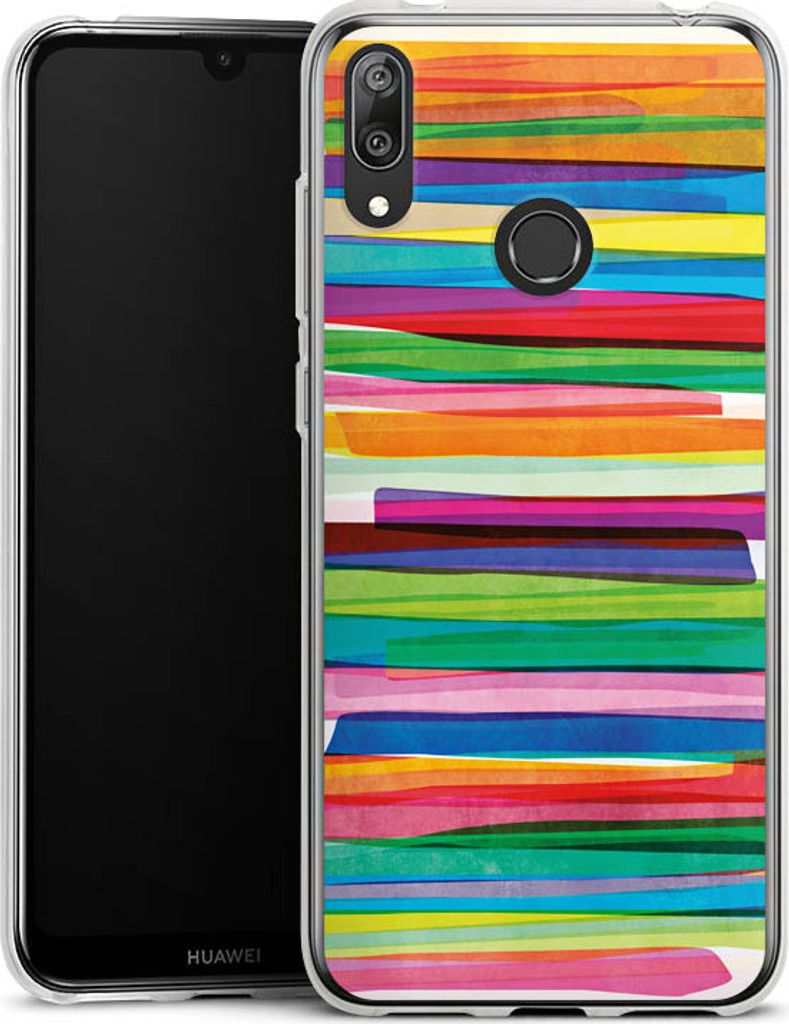 DeinDesign Handyhülle für Huawei Y7 (2019) Silikon Hülle Case Smartphone Schutzhülle Streifen Wasserfarbe bunt