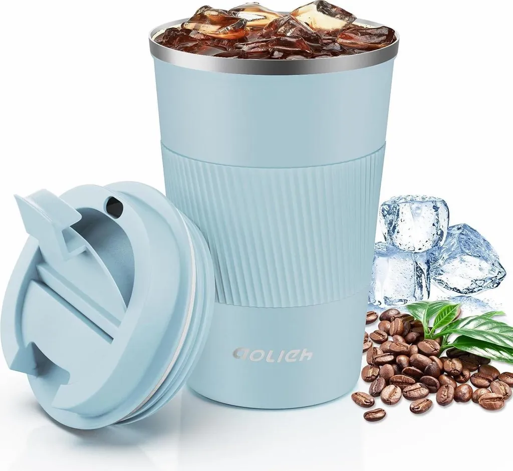 Aolieh Tazza Termica per Caffè 380ml | Azzurro | Acciaio Inox