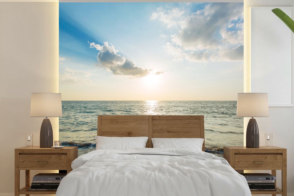 MuchoWow Fototapete für Wohnzimmer oder Schlafzimmer Wandtapete Vinyl Motivtapete Meer - Sommer - Strand - 350x350 cm - Schlafzimmertapete