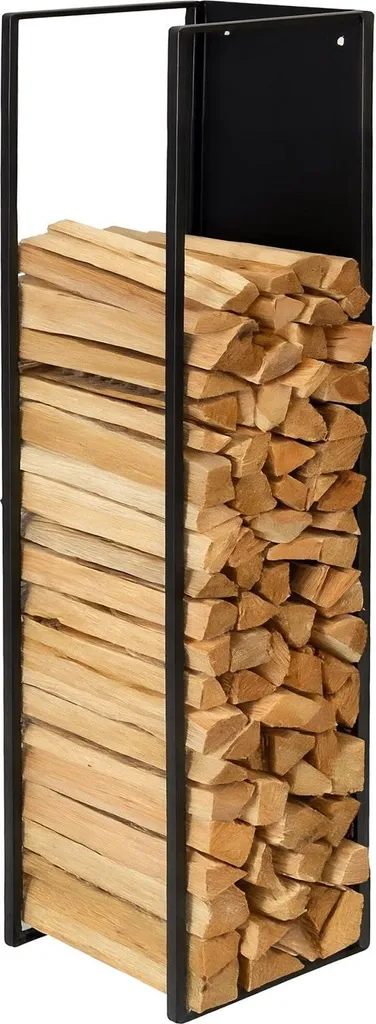 Râtelier à bûches mural noir en acier robuste pour bois de chauffage