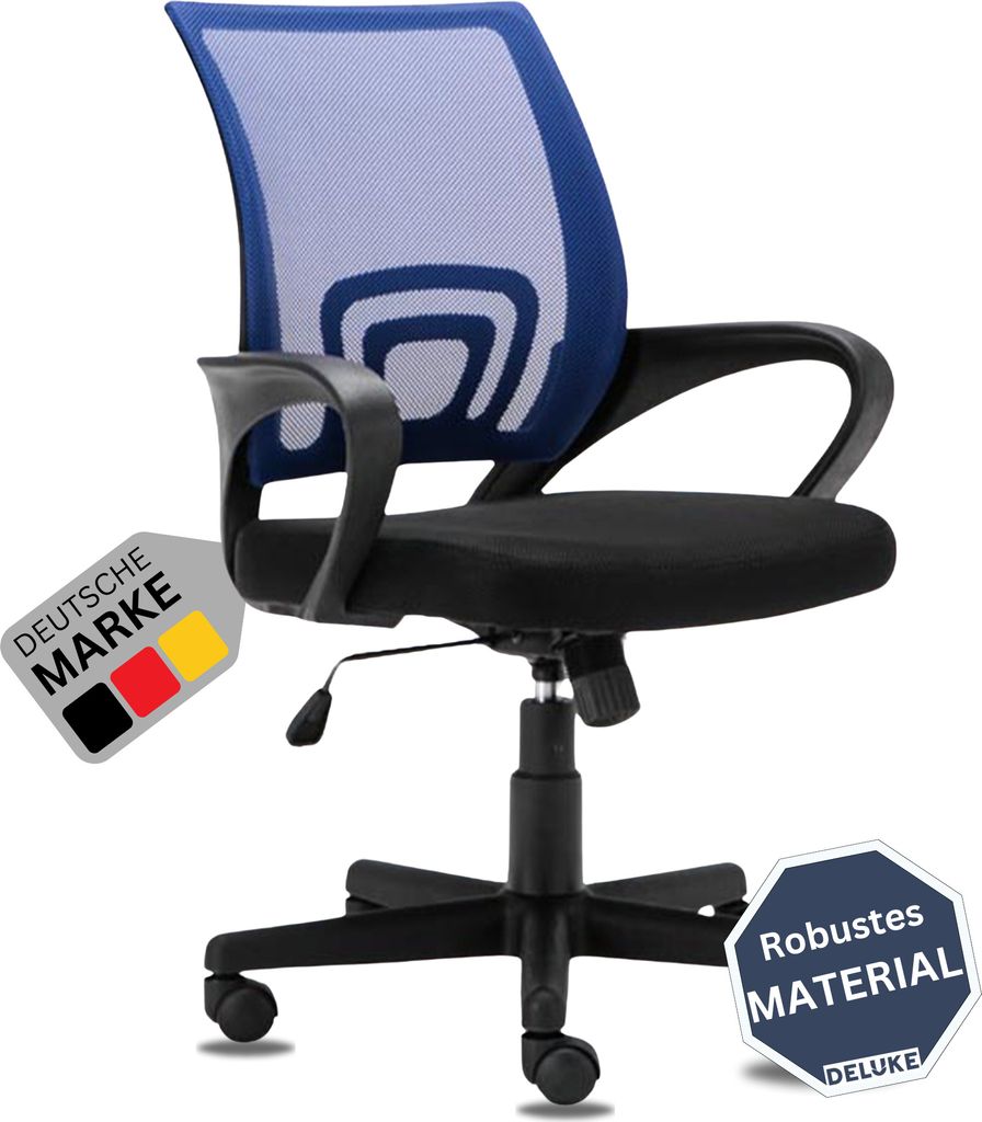 DELUKE Bürostuhl Ergonomisch ZEOS Schreibtischstuhl mit Netzbespannung | Höhenverstellbarer Drehstuhl, Arbeitsstuhl mit Armlehne | Computerstuh...