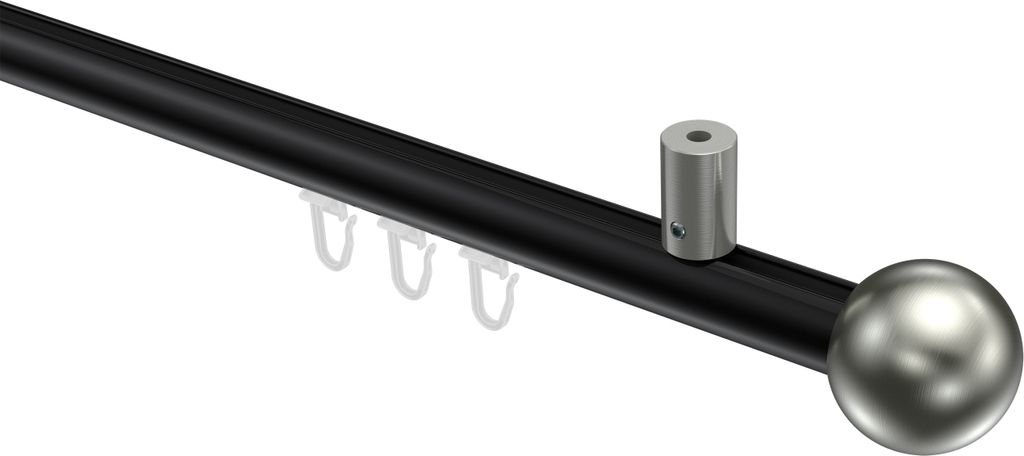 Interdeco Innenlaufstange / Gardinenstange mit Innenlauf Schwarz / Edelstahl-Optik, Typ Sonius Luino (Kugel) Deckenmontage, 20 mm Ø 1-läufig, 160 cm