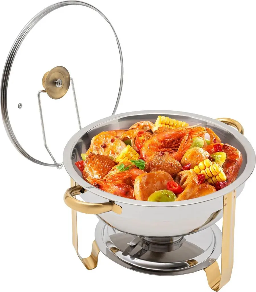 Chauffe-buffet Rond pour Mariage et Réception - Chafing Dish Argenté 5L - 8