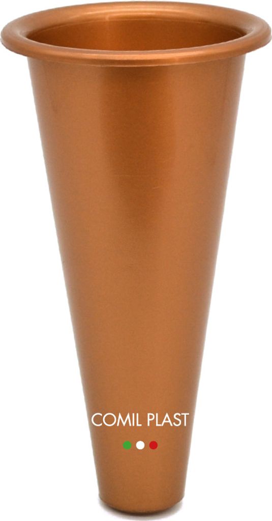 Comil Plast | Innenblumenhalter aus Kunststoff für Friedhofsvase Kupferfarbe | Durchmesser 7,3 cm, Höhe 13,7 cm., 14cm