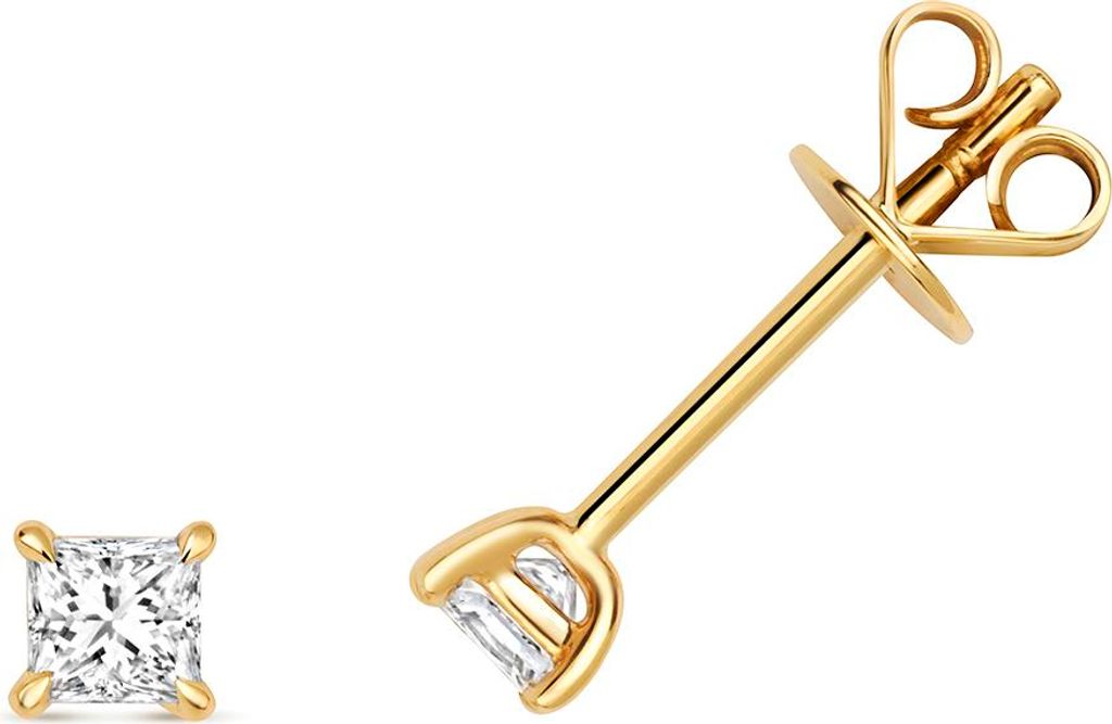 Funkelndes Feuer 18 Karat (750) Gold Damen - Diamant Paar Ohrstecker Prinzessschliff 0.29 Karat G - VS; TRS3469418KY