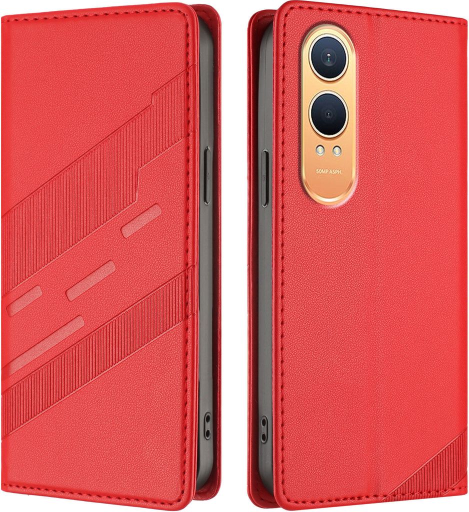 Hülle für OnePlus Nord CE4 Lite, Kunstleder Brieftaschen Handyhülle mit Kartenfach und Standfunktion Rot