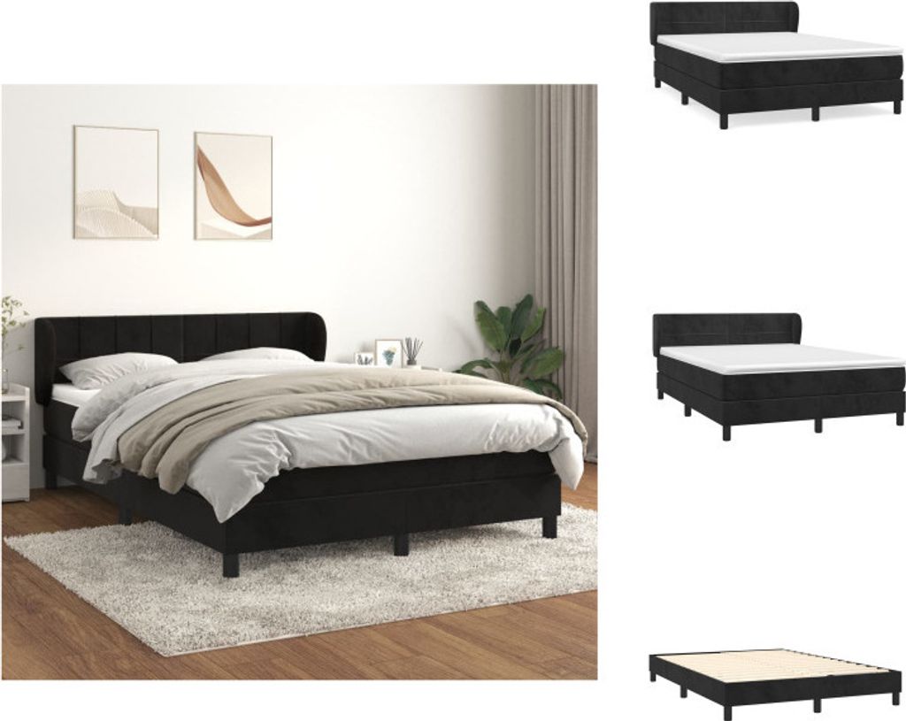 vidaXL Boxspringbett mit Matratze Schwarz 140x190 cm Samt - Betten & Bettgestelle