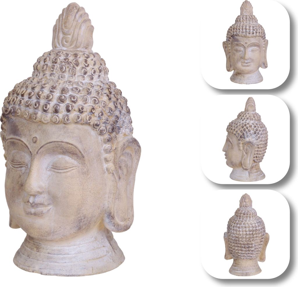 Buddha Statue Skulptur Figur Indien Asien Yoga Meditation Deko Feng Shui Steinoptik Outdoor Dekoration Kopf - beige - 78 cm