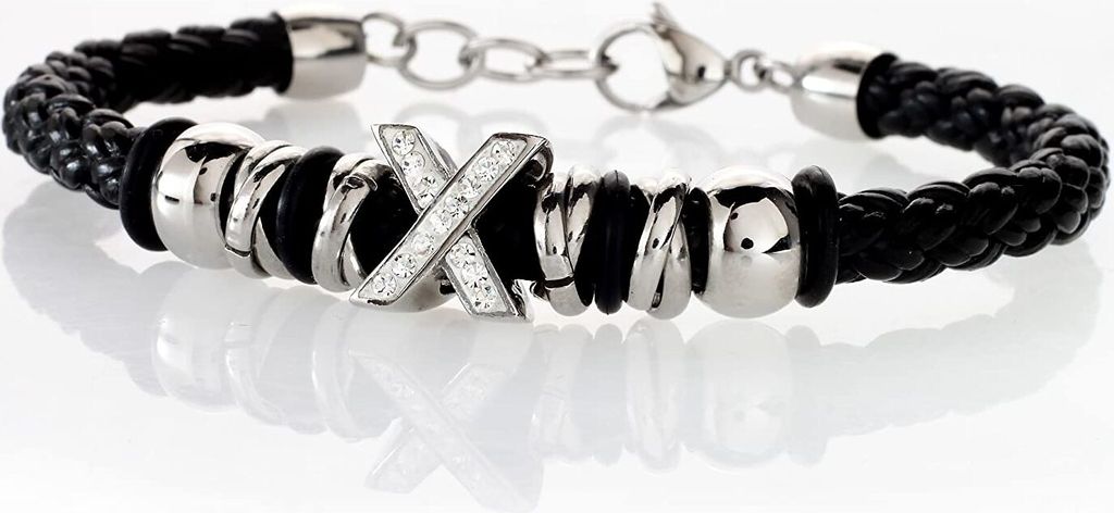 Uni Lederarmband mit Edelstahl Elementen Motiv X SB8874