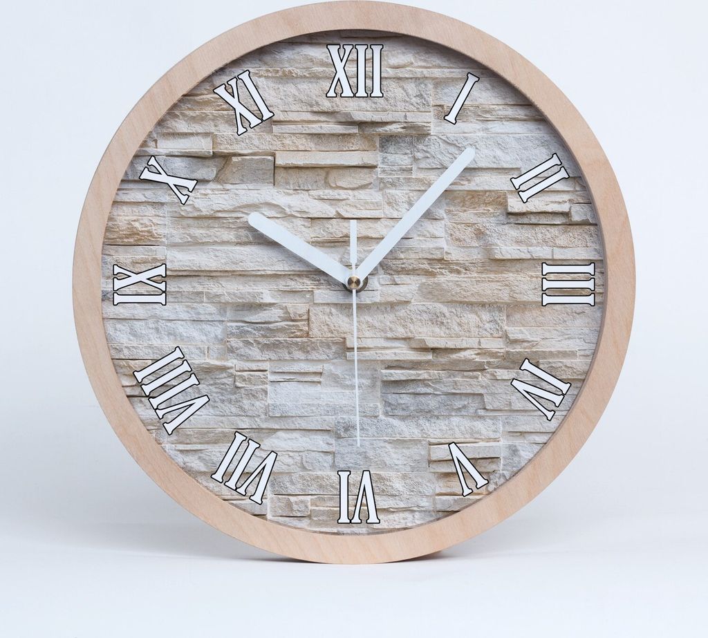 Holzuhr 30fi cm wanduhr - weiße Spitzen - Ziegelwand