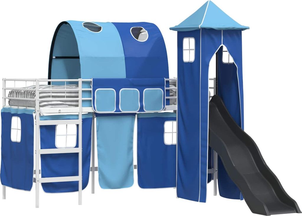 vidaXL Kinderloftbett Weiß und Blau 75 x 190 cm Metall