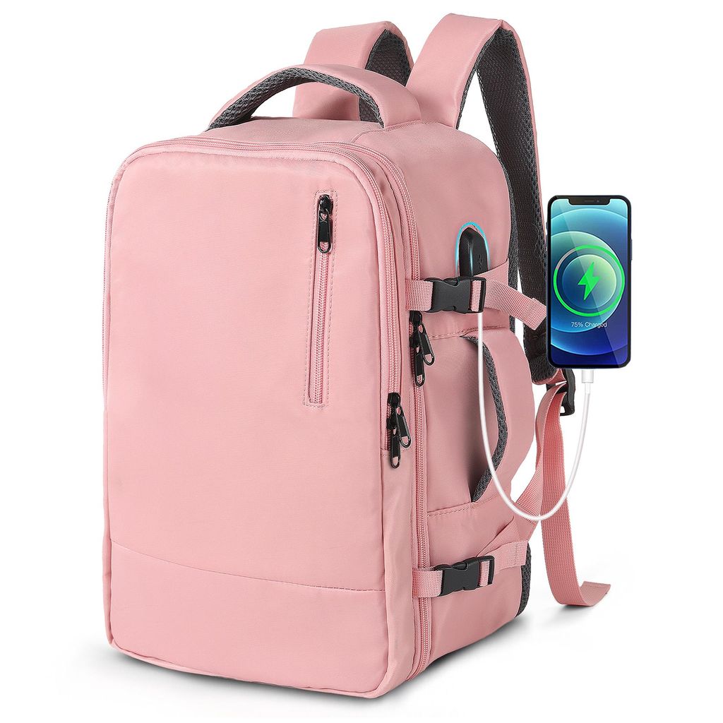 Cityrucksack Rucksack Wasserdichter Backpack Schultasche mit Laptopfach Handgepäck Rucksack Für Flugzeug Unter Sitzplatz Tasche (Rosa)