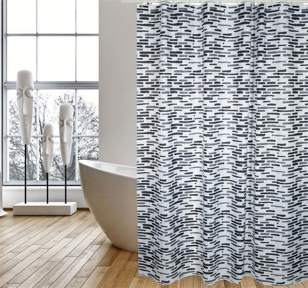 MSV Premium Anti-Schimmel Textil Duschvorhang - Anti-Bakteriell, waschbar, 100% wasserdicht - Polyester, „Loft“ Grau 180x200cm – Spain