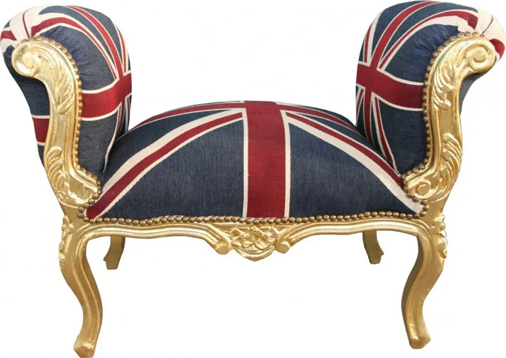 Sublimez votre Déco avec ce Banc Union Jack et Or - Tabouret Baroque