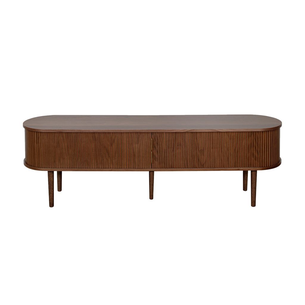 Miliboo - Vintage-TV-Möbel aus dunklem Walnussfurnier mit Ablagefächern und 2 Schiebetüren B180 cm EPIC
