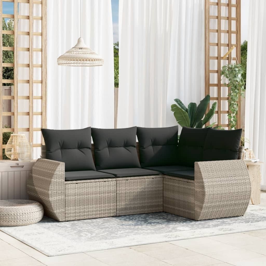 Maison Exclusive - 4-tlg. Garten-Sofagarnitur mit Kissen Hellgrau Poly Rattan