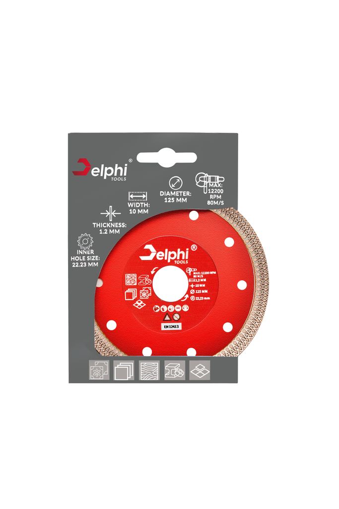 Delphi TOOLS Diamanttrennscheibe 125 mm – Für Feinsteinzeug, Fliesen, Keramik, Stein – Dünnschnitt, Trockenschnitt