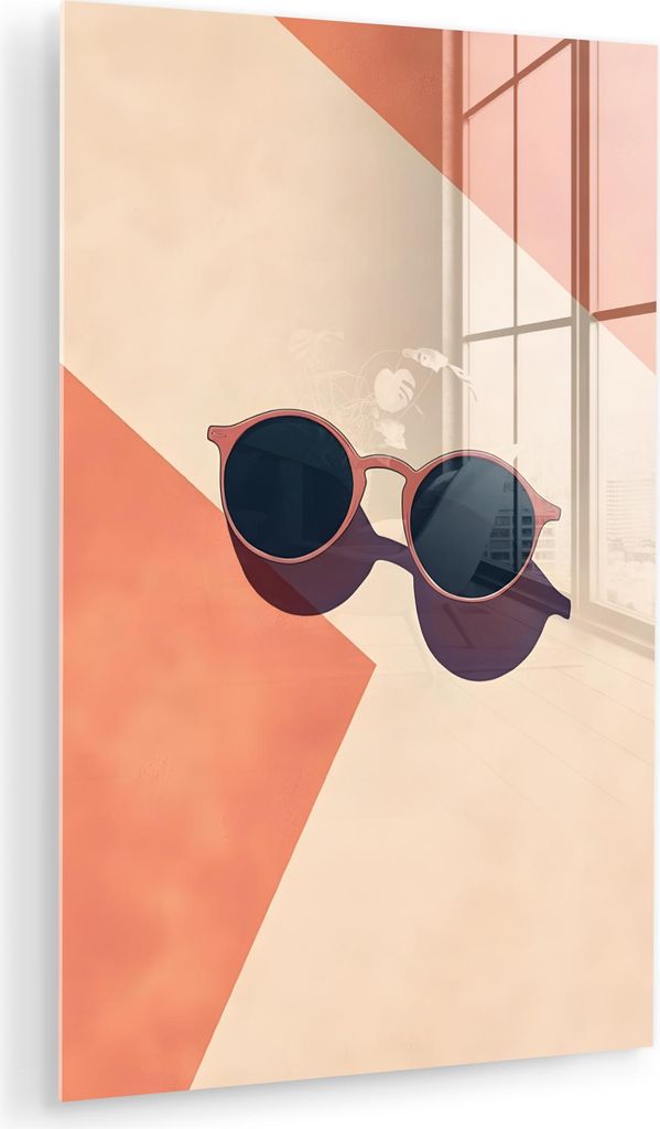 MuchoWow Glasbilder - Bilder auf Wandbild - Foto auf Glas Sonnenbrille - Schatten - Orange - Minimalistisch 60x90 cm Wanddekoration aus Glas - Acry...