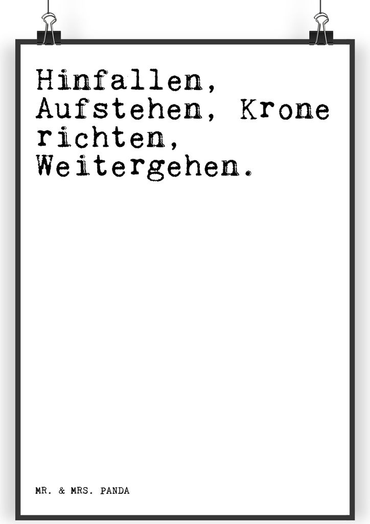 Mr. & Mrs. Panda Bild Hinfallen, Aufstehen, Krone richten,... DIN A4 - Weiß - Geschenk, Wanddekoration, Sprüche, Spruch Weisheiten Zitate Lustig ...