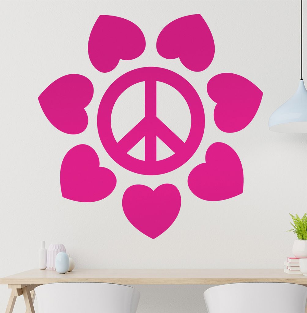 Peace mit Herzen Wandtattoo in 6 Größen - Wandaufkleber Wall Sticker - Dekoration, Küche, Wohnzimmer, Schlafzimmer, Badezimmer