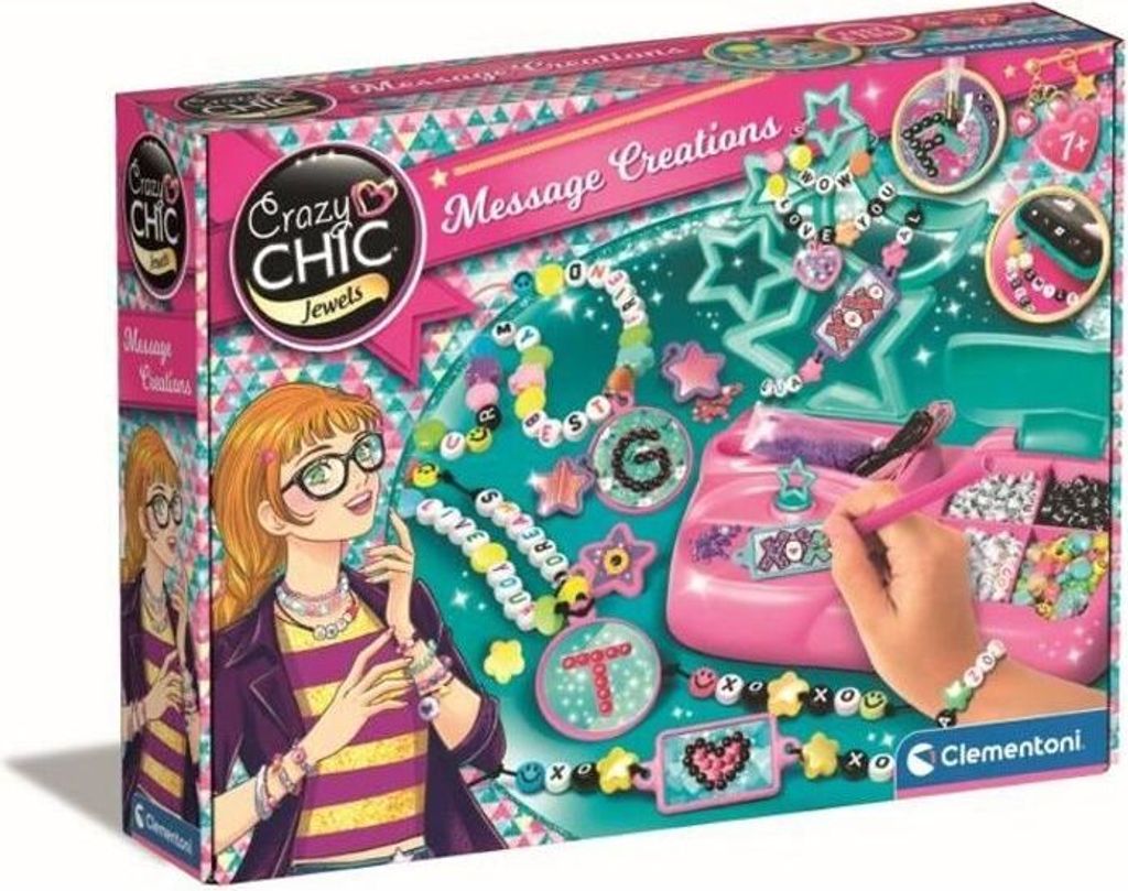 Clementoni Crazy Chic Schmuck und Accessoires Set, Schmuckherstellung, mit Perlen, Strass und elastischen Schnüren, ab 7 Jahren