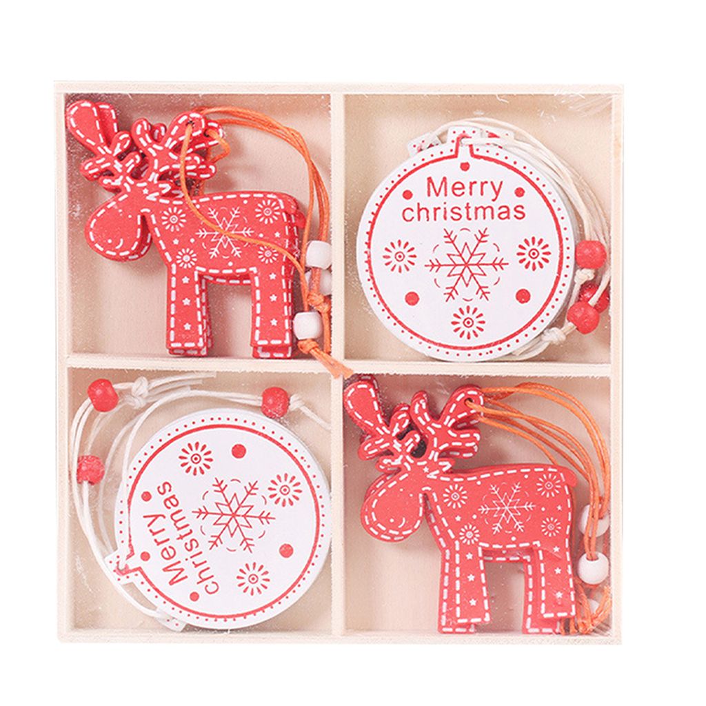 12pcs/Set Weihnachtsdekoration Verschiedene Stile Netter Elch Schneemann Pinguin Hanging Ornament Colored Weihnachtsbaum Snowflake Holz Anhänger N...