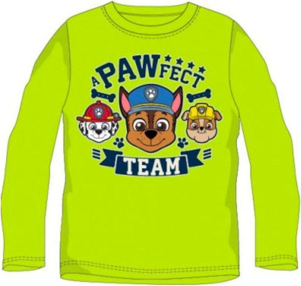 Paw Patrol Langarm-T-Shirt für Jungen - "PAWFECT TEAM" Design, 100% Baumwolle, grün,98
