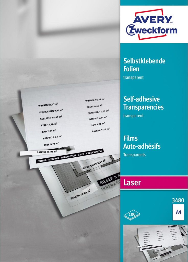 AVERY Zweckform Laser/Kopier-Folien A4 transparent 100 Immagine del prodotto 