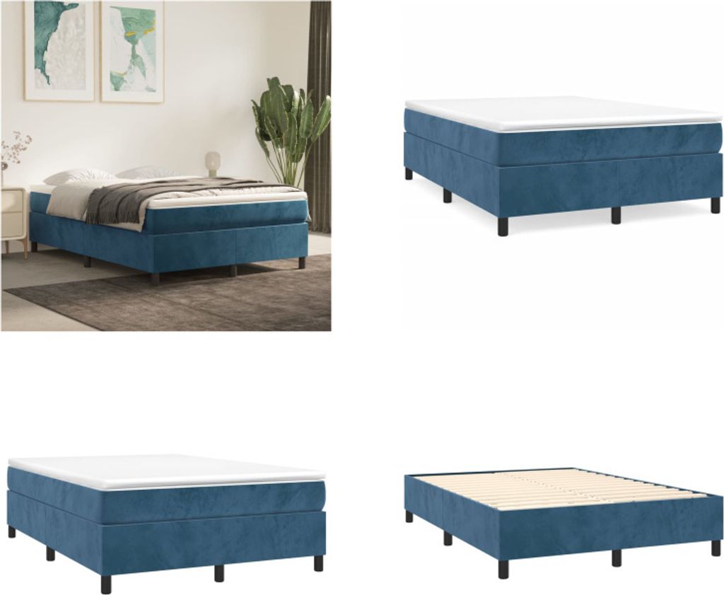 vidaXL Boxspringbett Dunkelblau 140x200 cm Samt - Boxspringbett - Boxspringbetten - Bett - Schlafzimmermöbel