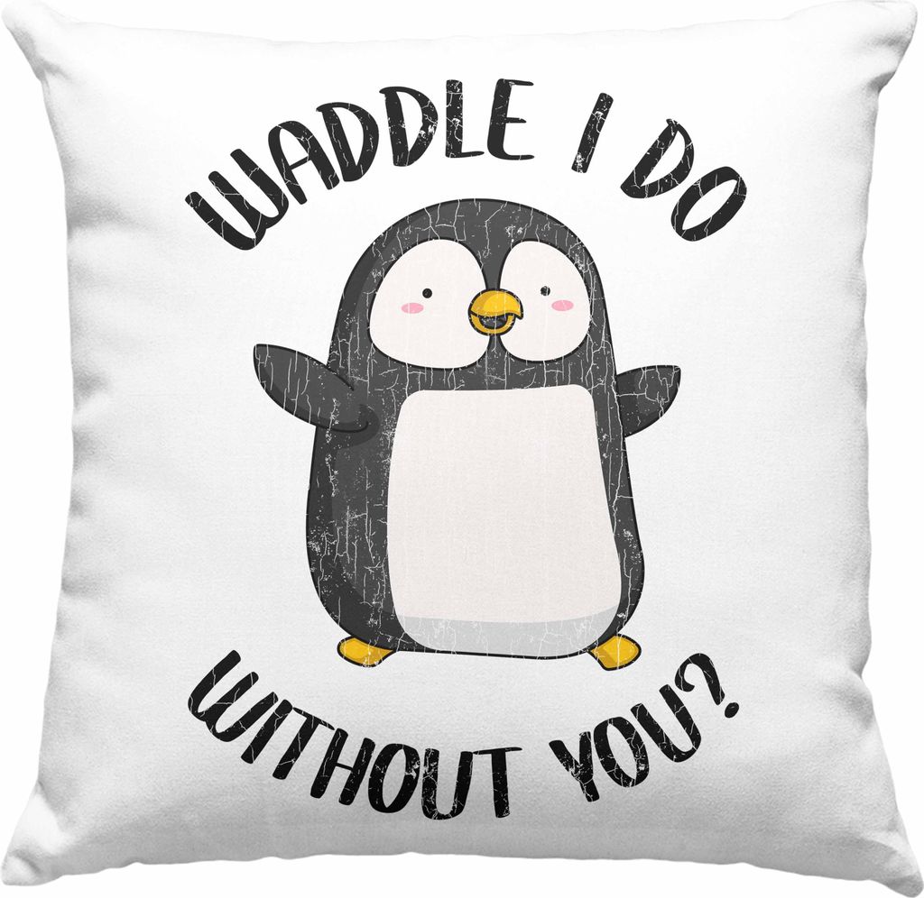 Trendation - Valentinstag Deko-Kissen mit Füllung 40x40 Geschenk für Ihn Sie Lustig Pinguin Grafik Geschenkidee Becher Freund Freundin Liebe Paar...