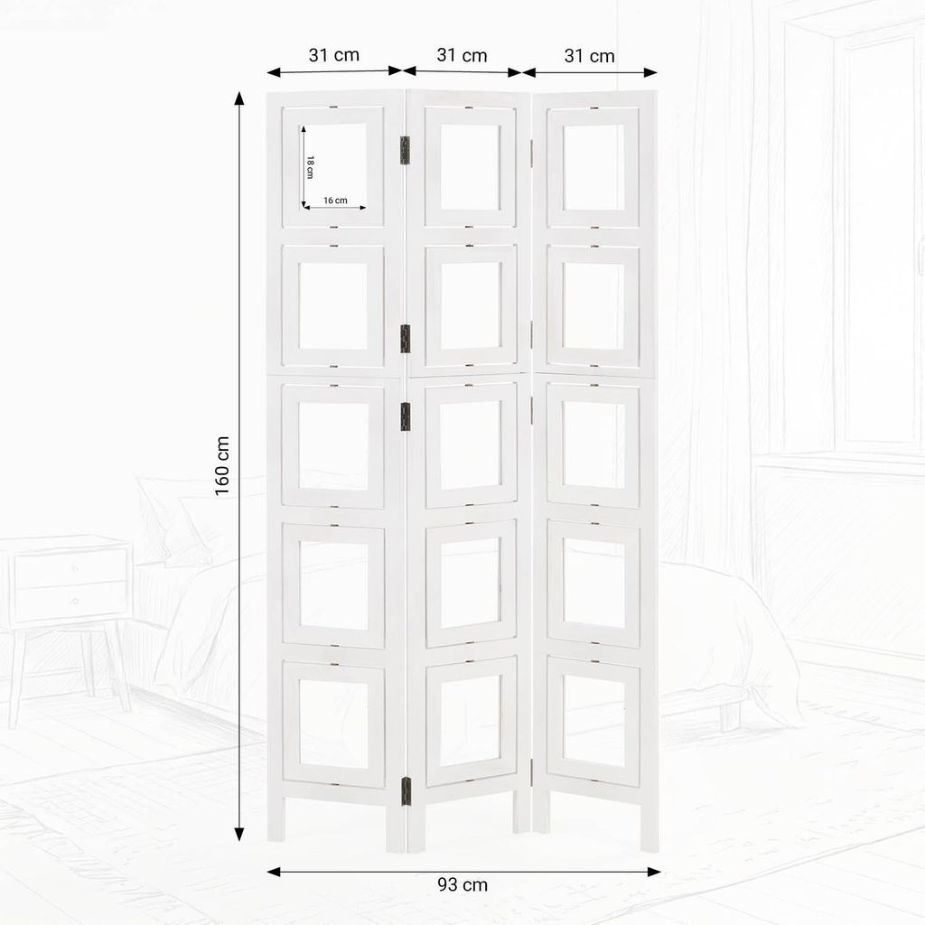 Homestyle4u Paravent Raumteiler 3 teilig Fotowand Holz Weiß Produktbild 