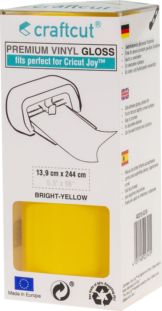 craftcut Premium Plotterfolie glänzend G15 BRIGHT-YELLOW 13,9 x 244 cm