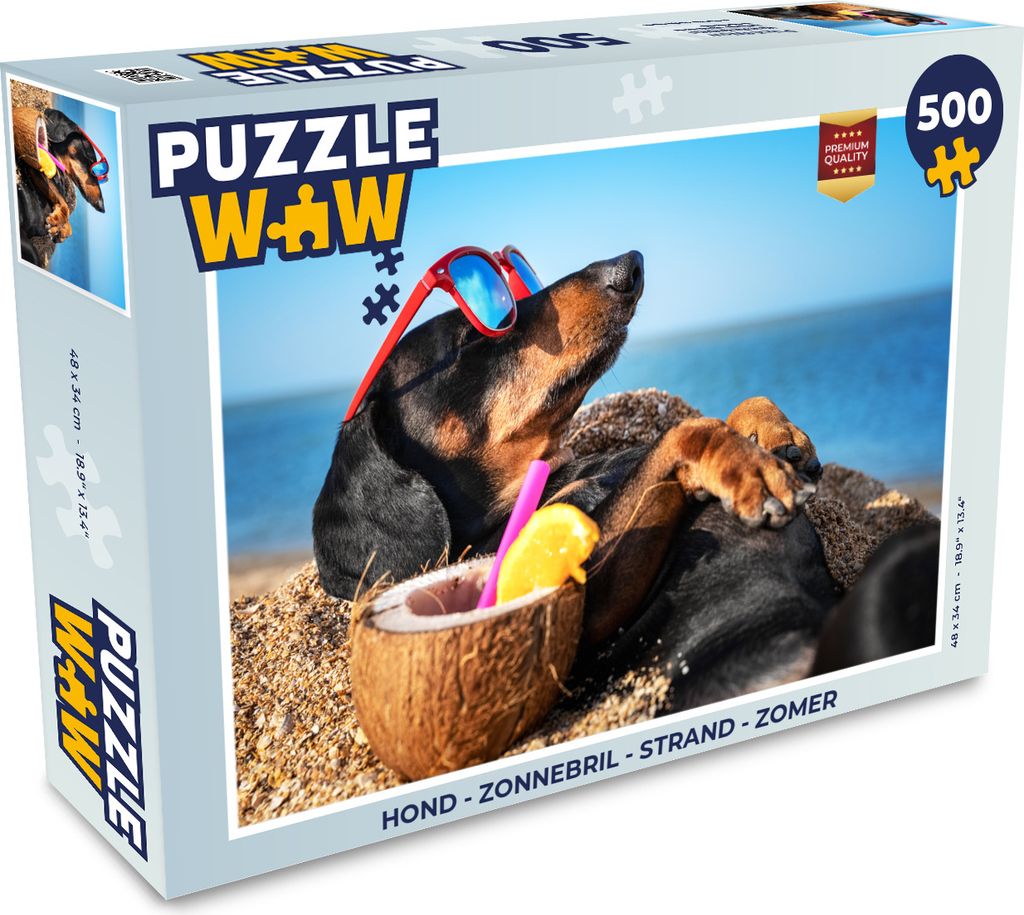 MuchoWow Puzzle 500 Teile Hund - Sonnenbrille - Strand - Sommer - 500 Teile - Kinder - Selberbauen - Puzzlespiele
