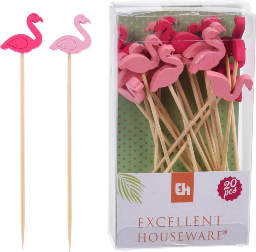 Set mit 20 Cocktail-Ornamenten von Excellent Houseware, Bambus, 12 cm, rot/rosa