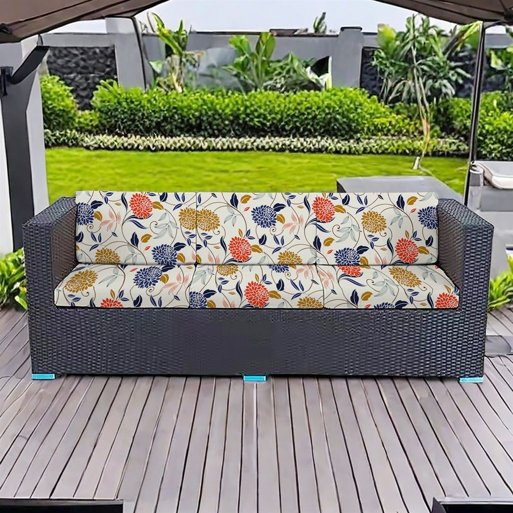 3er Elastische Outdoor-Sitzkissen Bezüge mit Muster - Rutschfester Sofaschutz Schonbezug für Terrasse, Garten & Balkon, Stil 13
